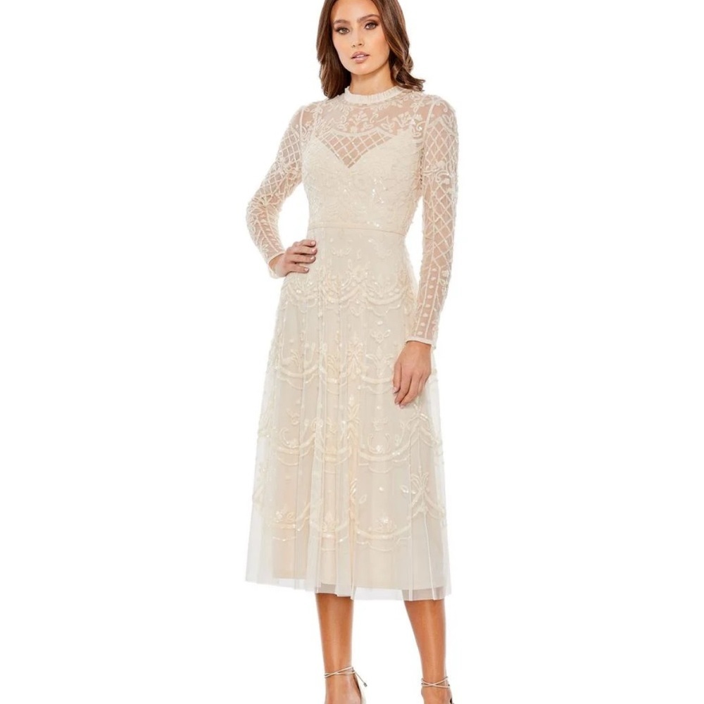 Mac Duggal Cream Long Sleeve Lace Dress 9142 Nude 2